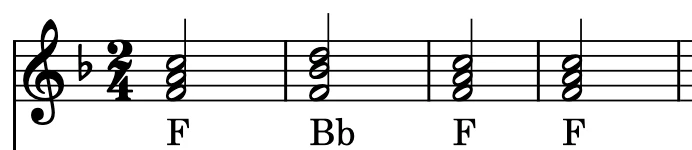 Akkorde über dem Motiv: F, B, F, F